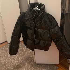 PLT: Black Cropped Vinyl Puffer Jacket (NWT)